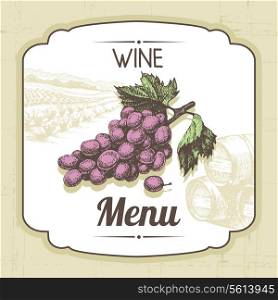 Vintage wine menu background. Hand drawn illustration