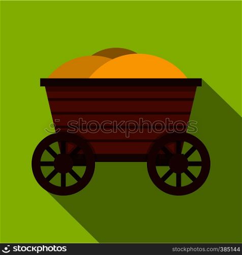 Vintage wooden cart icon. Flat illustration of wooden cart vector icon for web design. Vintage wooden cart icon, flat style