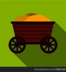 Vintage wooden cart icon. Flat illustration of wooden cart vector icon for web design. Vintage wooden cart icon, flat style