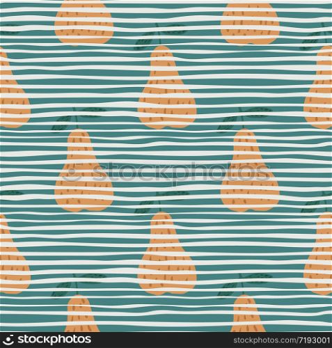 Vintage yellow pears seamless pattern. Cute fruits wallpaper in doodle style. Design for childish fabric, textile print, wrapping paper, kitchen textiles. Vector illustration.. Vintage yellow pears seamless pattern. Cute fruits wallpaper in doodle style.