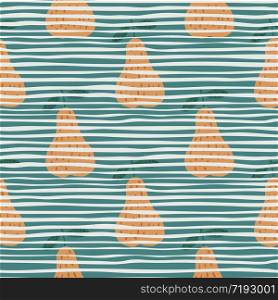 Vintage yellow pears seamless pattern. Cute fruits wallpaper in doodle style. Design for childish fabric, textile print, wrapping paper, kitchen textiles. Vector illustration.. Vintage yellow pears seamless pattern. Cute fruits wallpaper in doodle style.