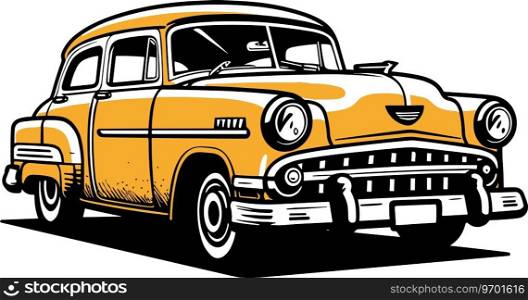 vintage yellow taxi cab illustration over white