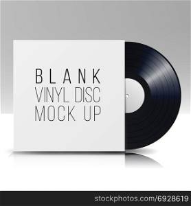 Vinyl Disc. Blank Isolated White Background. Realistic Empty Template Of A Music Record Plate With Blank Cover Envelope. Rerto Mock Up For Music Record Plate, Musical Flyer, Poster. Vector. Vinyl Disc. Blank Isolated White Background. Realistic Empty Template Of A Music Record Plate With Blank Cover Envelope. Vector