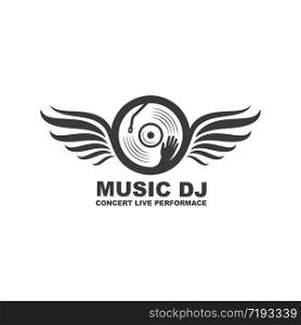 vinyl disc music dj with wings concept vector icon illustration design template