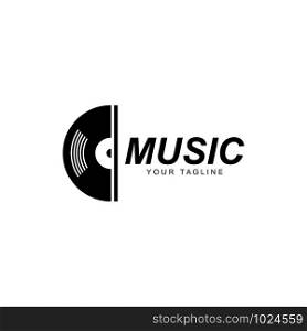 Vinyl disk record music logo vector icon illustration design