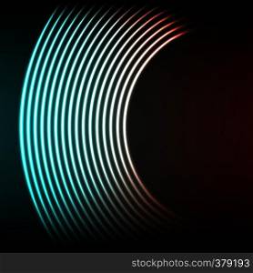 Vinyl grooves as neon lines background. 80s vapor wave style for dj mix cover