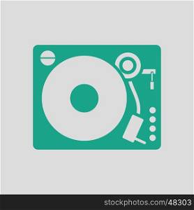 Vinyl player icon. Gray background with green. Vector illustration.