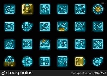 Vinyl player icons set outline vector. Music record. Old dj neon color on black isolated. Vinyl player icons set vector neon