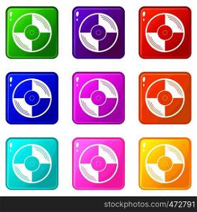 Vinyl record icons of 9 color set isolated vector illustration. Vinyl record icons 9 set