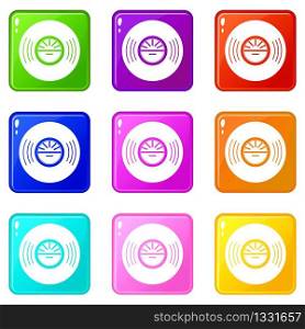 Vinyl record icons set 9 color collection isolated on white for any design. Vinyl record icons set 9 color collection