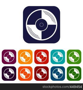 Vinyl record icons set vector illustration in flat style In colors red, blue, green and other. Vinyl record icons set flat