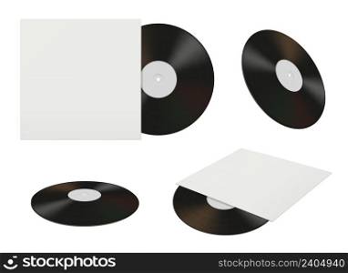 Vinyl record. Mockup of retro music stuff dj album cover decent vector vinyl in realistic style isolated. Stereo and audio equipment analogue illustration. Vinyl record. Mockup of retro music stuff dj album cover decent vector vinyl in realistic style isolated