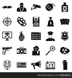 Violation icons set. Simple set of 25 violation vector icons for web isolated on white background. Violation icons set, simple style