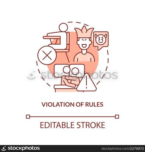 Violation of rules red concept icon. Groups of behaviors. Conduct disorder abstract idea thin line illustration. Isolated outline drawing. Editable stroke. Arial, Myriad Pro-Bold fonts used. Violation of rules red concept icon