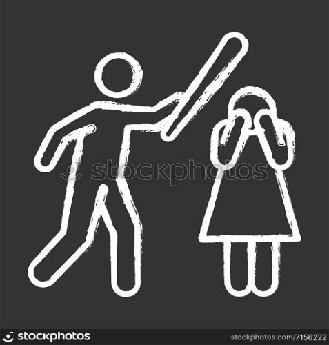 Violence against woman chalk icons set. Female abuse, harassment, bullying. Man raise hand, husband punch wife. Couple toxic relationship. Inequality. Isolated vector chalkboard illustrations
