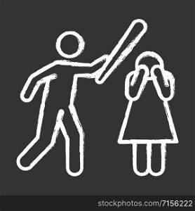 Violence against woman chalk icons set. Female abuse, harassment, bullying. Man raise hand, husband punch wife. Couple toxic relationship. Inequality. Isolated vector chalkboard illustrations