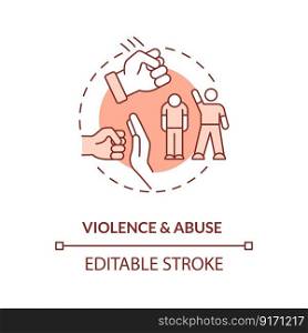 Violence and abuse red concept icon. Expressing aggression. Justice issue abstract idea thin line illustration. Isolated outline drawing. Editable stroke. Arial, Myriad Pro-Bold fonts used. Violence and abuse red concept icon