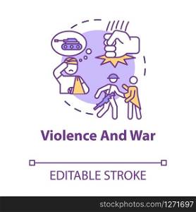 Violence and war concept icon. Offence, law violation, armed conflict, physical force use, injury cause idea thin line illustration. Vector isolated outline RGB color drawing. Editable stroke