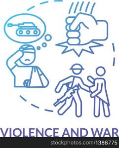 Violence and war, military injuries concept icon. Intrusion, sovereignty violation, armed conflict, force use idea thin line illustration. Vector isolated outline RGB color drawing. Violence and war, military injuries concept icon