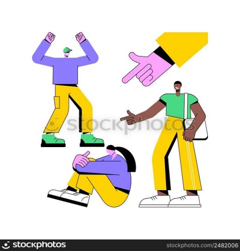 Violence at school abstract concept vector illustration. School gang fight, kids bullying kicking, student fight, child abuse, physical attack, scared crying classmate, conflict abstract metaphor.. Violence at school abstract concept vector illustration.