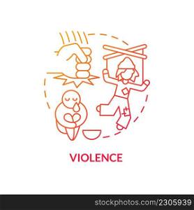 Violence red gradient concept icon. Homelessness reason abstract idea thin line illustration. Domestic abuse. Causing damage. Express aggression. Isolated outline drawing. Myriad Pro-Bold font used. Violence red gradient concept icon
