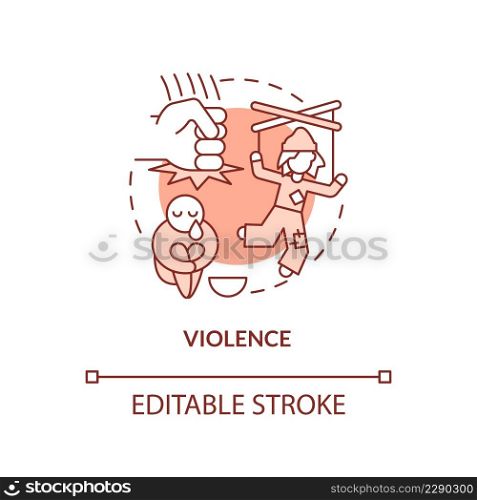Violence terracotta concept icon. Homelessness reason abstract idea thin line illustration. Domestic abuse. Isolated outline drawing. Editable stroke. Arial, Myriad Pro-Bold fonts used. Violence terracotta concept icon