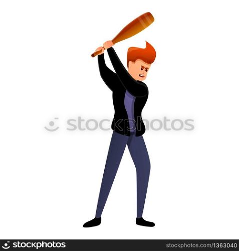 Violent man baseball bat icon. Cartoon of violent man baseball bat vector icon for web design isolated on white background. Violent man baseball bat icon, cartoon style