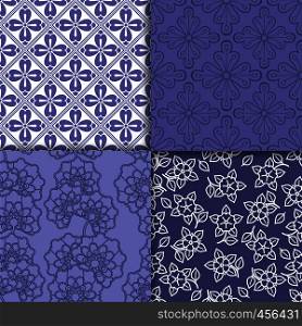Violet and white floral wallpaper pattern set. Vector illustration. Violet and white floral wallpaper pattern set