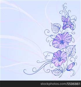Violet bindweed on a grunge background with empty space. Vector illustration, contains transparencies, gradients and effects.