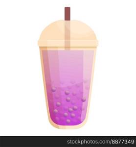 Violet bubble tea icon cartoon vector. Drink pearl. Asian ice. Violet bubble tea icon cartoon vector. Drink pearl