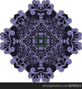 Violet doodle decorative element with outline swirls and leaves. Vector illustration. Violet doodle decorative element