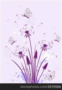 violet floral background with dandelion