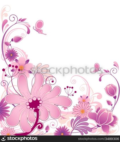 violet floral background with ornament and flowers