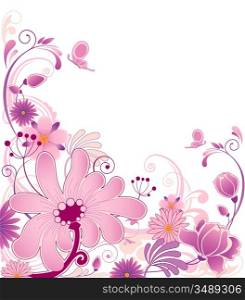violet floral background with ornament and flowers