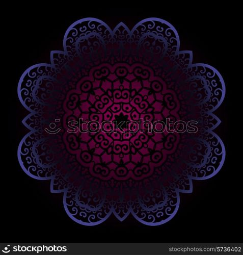 Violet mandala on dark background. Vintage design element in ottoman indian arabic motif