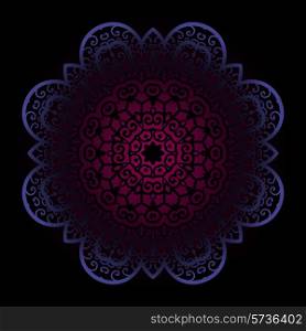 Violet mandala on dark background. Vintage design element in ottoman indian arabic motif