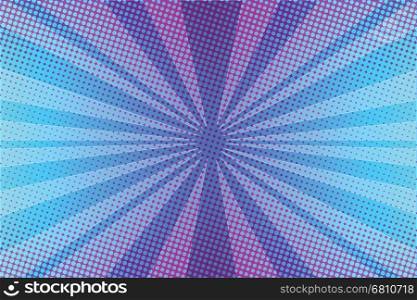 Violet rays pop art background. Pop art retro vector illustration. Violet rays pop art background