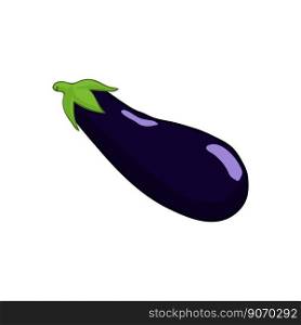 Violet ripe eggplant in flat style isolated on white background. Vegetable for a healthy diet. Registration of farm products, packaging, ingredients