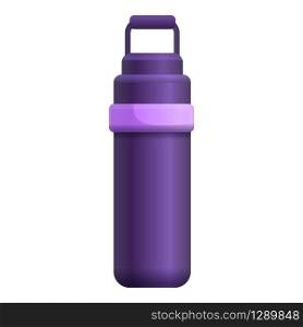 Violet thermo flask icon. Cartoon of violet thermo flask vector icon for web design isolated on white background. Violet thermo flask icon, cartoon style