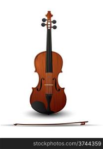 Violin and bow over white background