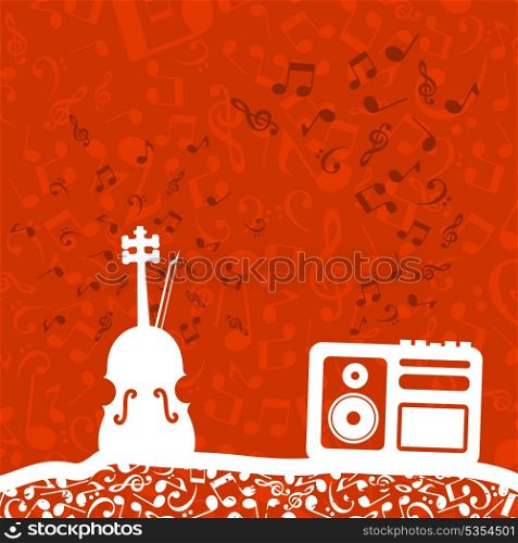 Violin and the tape recorder. A vector illustration