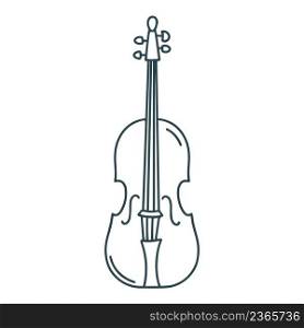 Violin doodle yatil isolated vector illustration. Stringed musical instrument contour drawing. Orchestra classical musical equipment. Violin doodle yatil isolated vector illustration