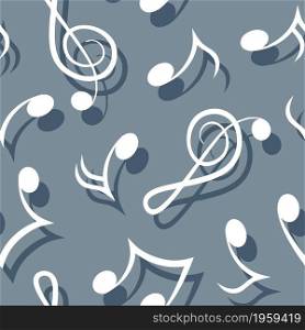 Violin key and musical notes sign monochrome symbol seamless pattern. Vector illustration.