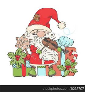 VIOLIN SANTA MUSIC Merry Christmas Vector Illustration Set