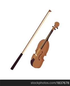 Violin with bow semi flat color vector object. Full sized item on white. String instrument for live performance isolated modern cartoon style illustration for graphic design and animation. Violin with bow semi flat color vector object