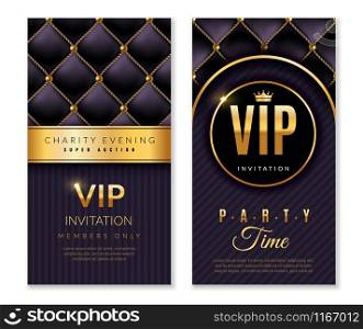 Vip banners. Premium invitation card with golden elements, celebration party, luxury glamour design for elegant wealth exclusive flyers vector set. Vip banners. Premium invitation card with golden elements, celebration party, luxury glamour design for flyers vector set