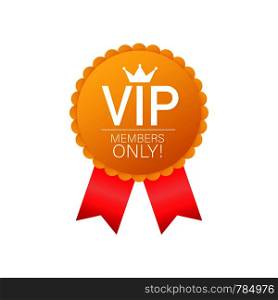 VIP, Members Only Gold ribbon, label. Gold and luxury, membership icon, exclusive and priority. Vector stock illustration.
