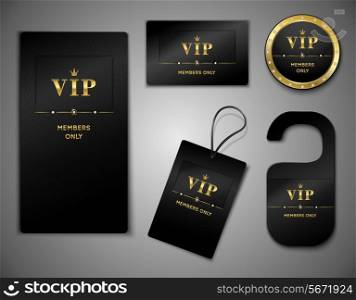 Vip members only premium platinum elegant cards black design template set isolated vector illustration