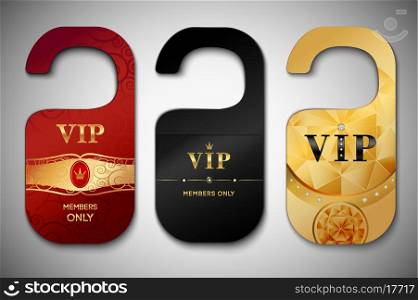 Vip red black and golden door tags set isolated vector illustration