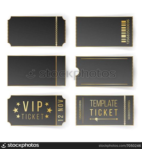 Vip Ticket Template Vector. Empty Black Tickets And Coupons Blank. Theater, Cinema Tickets Coupons. Isolated Illustration.. Ticket Template Set Vector. Invitation Coupon. Isolated